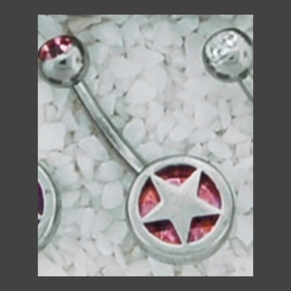 Rock Star Steel Navel Ring w/ Light Pink Gemstone - Picture 6 of 6